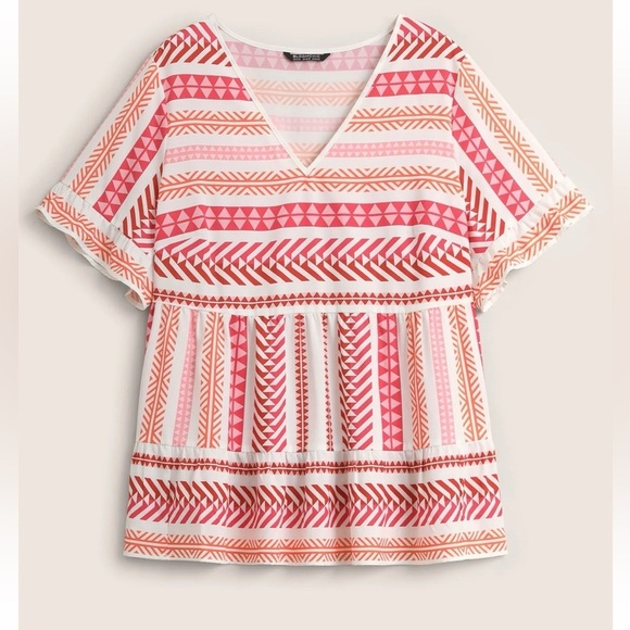 BloomChic Plus Size XL V Neck Geometric Patchwork Ruffles Blouse us14-16 - Picture 6 of 7